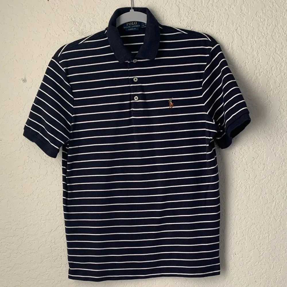 Polo by Ralph Lauren Men's Navy and White Striped Polo Shirt Size SP